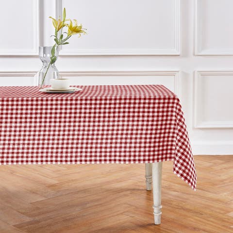 Linen Table Throw - Gingham Check, 52" x 52" Inch