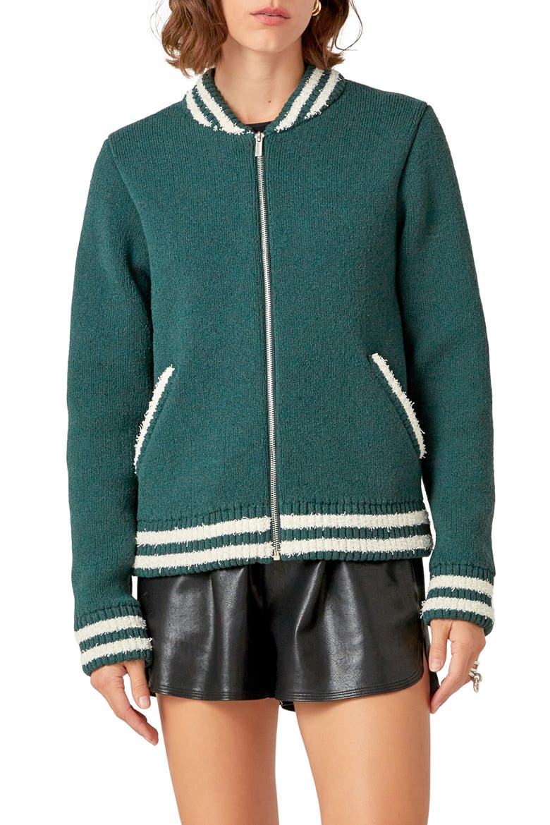 Knit Bomber Jacket, Main, color, GREEN