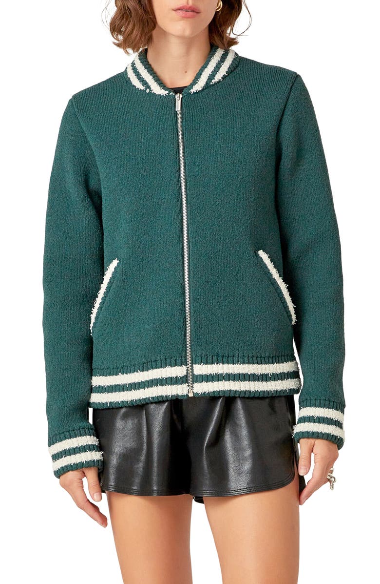 English Factory Knit Bomber Jacket, Main, color, Green