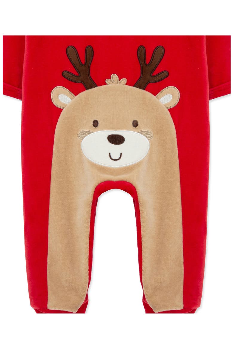 My First Christmas Reindeer Velour Footie, Alternate, color, RED