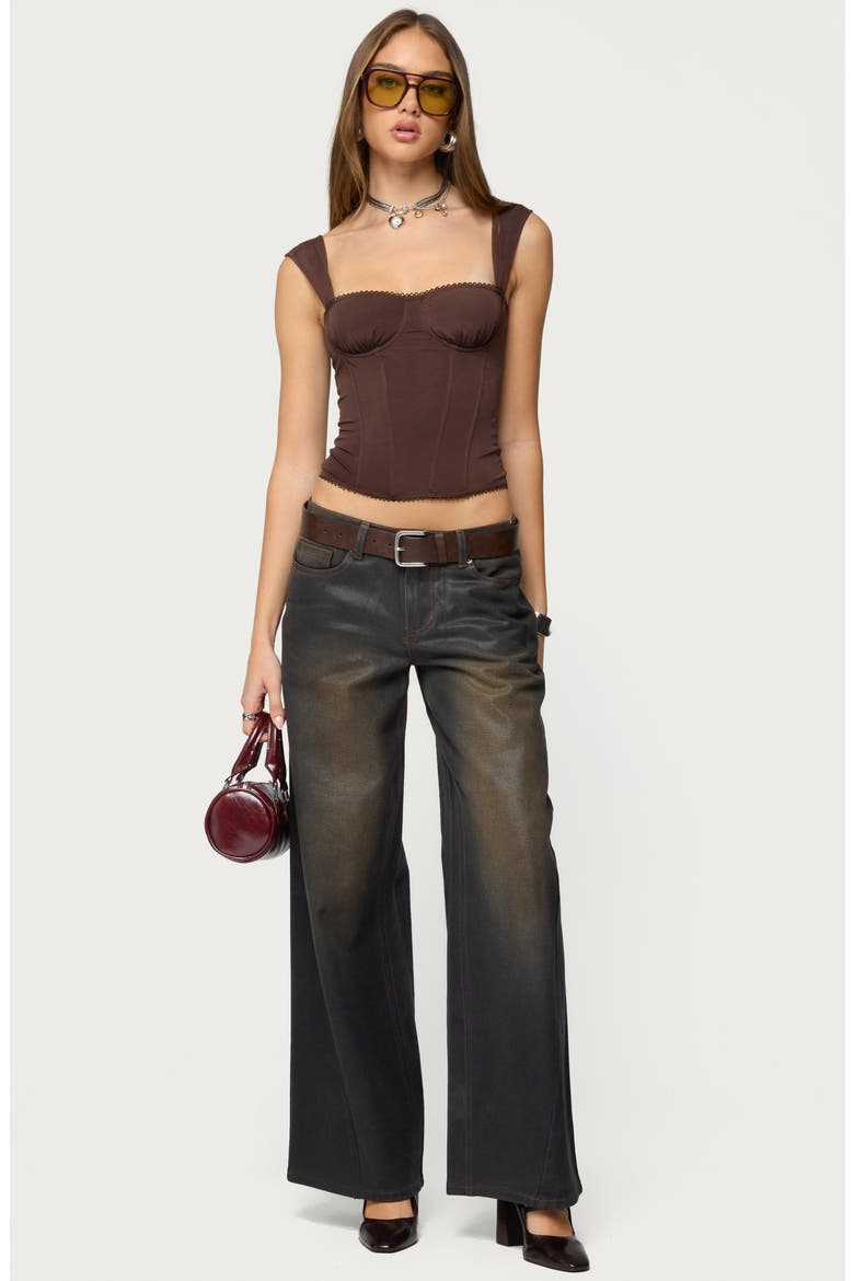 Marcella Mesh Corset Tank, Alternate, color, BROWN