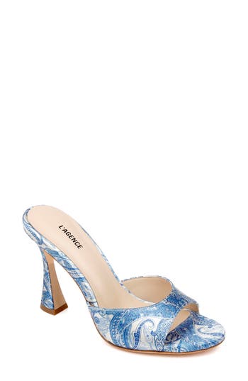 L Agence Avery Slide Sandal In Blue/ivory