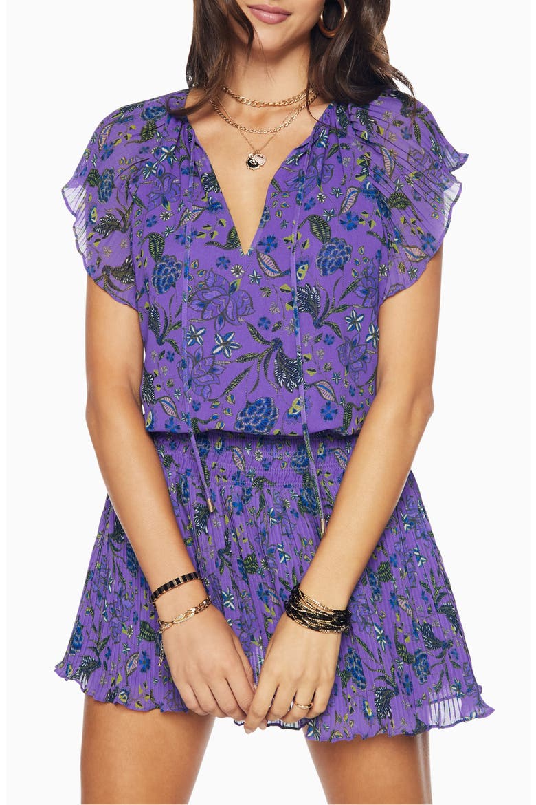 Milene Floral Split Neck Dress, Alternate, color, BRIGHT JASMINE COMBO