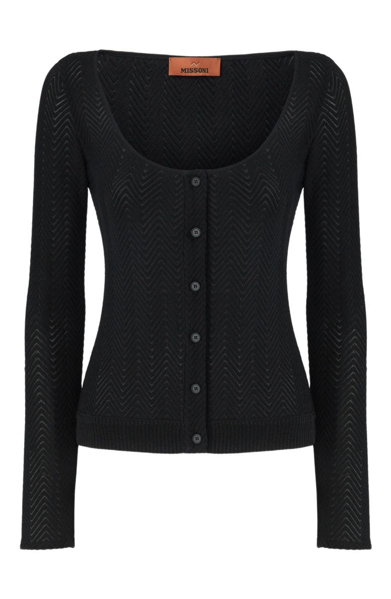 Missoni Tone-on-tone Cotton And Zigzag Viscose Cardigan, Alternate, color, Black