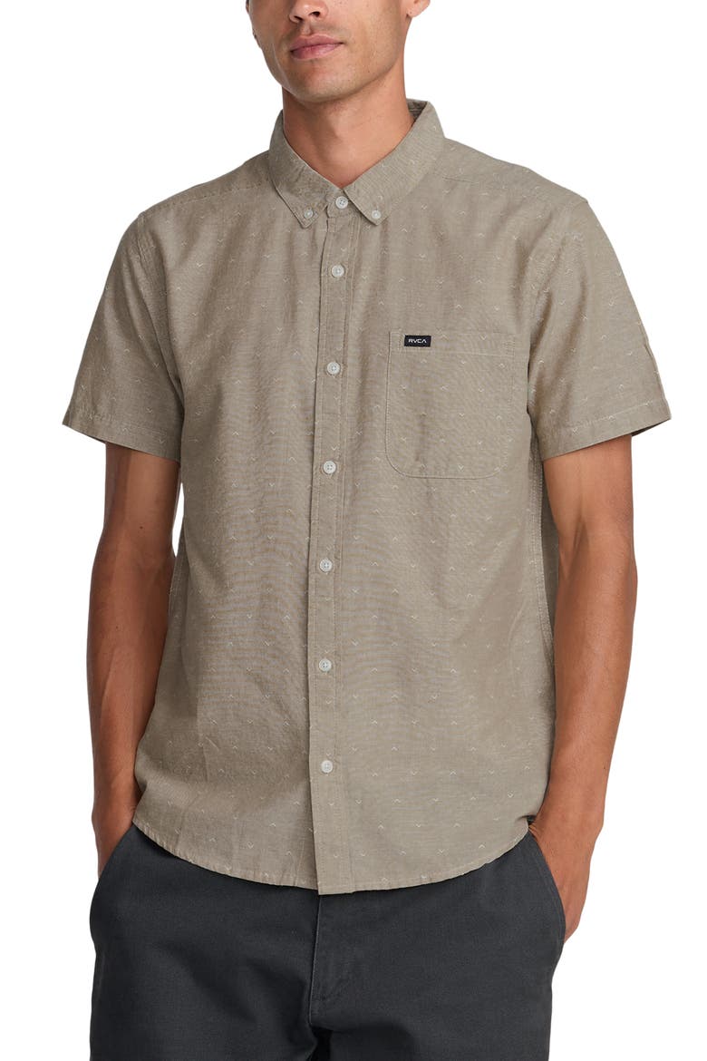 That'll Do Slim Fit Solid Short Sleeve Cotton Button-Down Shirt, Main, color, SAND