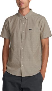 RVCA That'll Do Slim Fit Solid Short Sleeve Cotton Button-Down Shirt