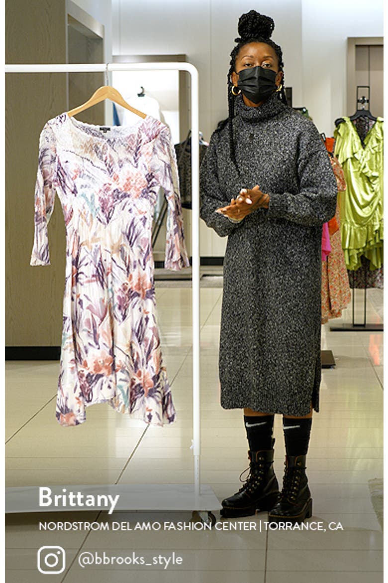 Floral Slit Shoulder Chiffon & Charmeuse Cocktail Midi Dress video