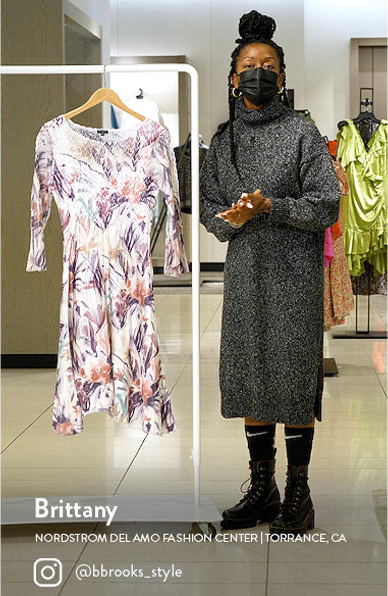 Floral Slit Shoulder Chiffon & Charmeuse Cocktail Midi Dress, sales video thumbnail