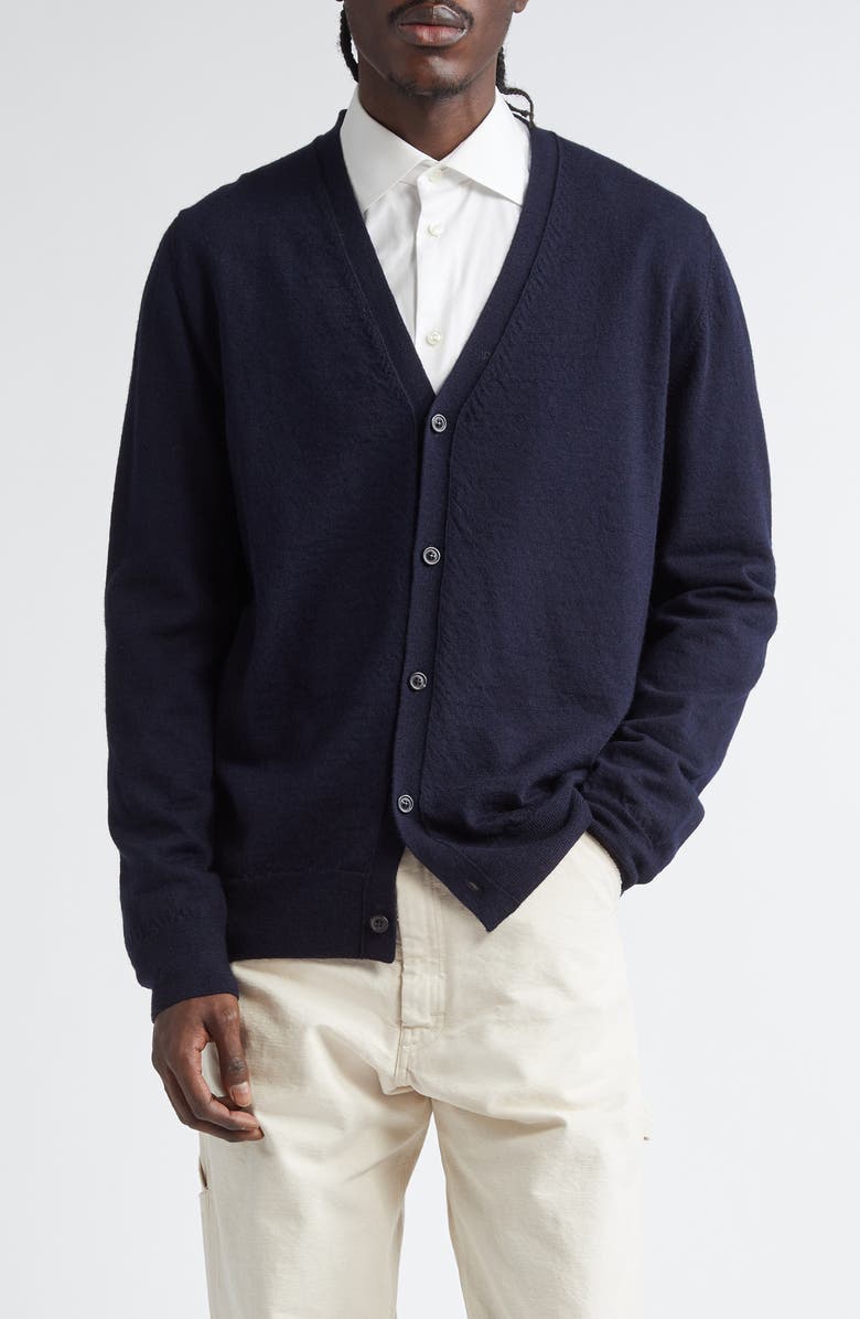 Maison Margiela Elbow Patch Wool Cardigan, Main, color, Dark Blue