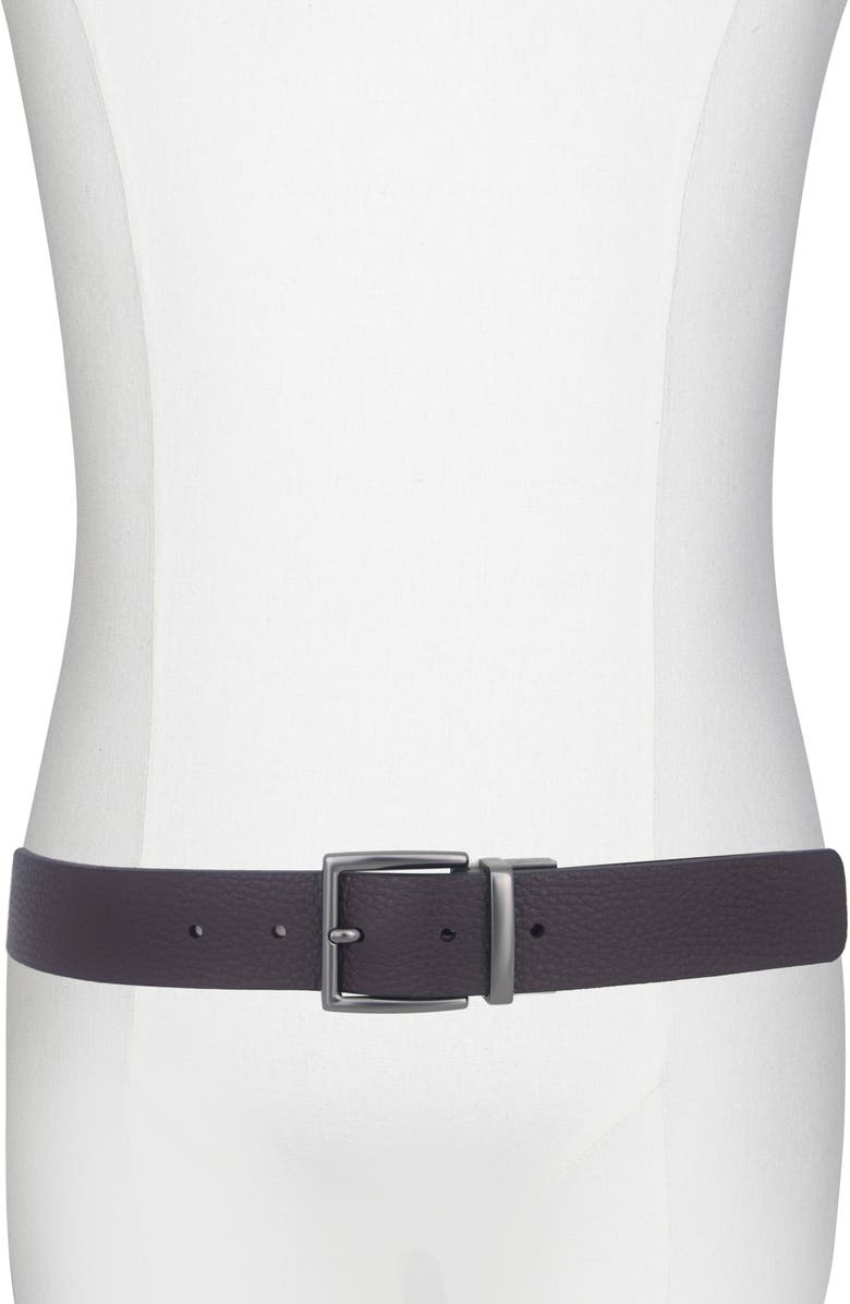 Vince Pebble Leather Belt, Alternate, color, Cacao Brown/ Matte Gunmetal