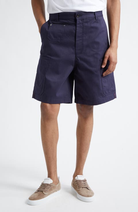 Herringbone Denim Cargo Bermuda Shorts