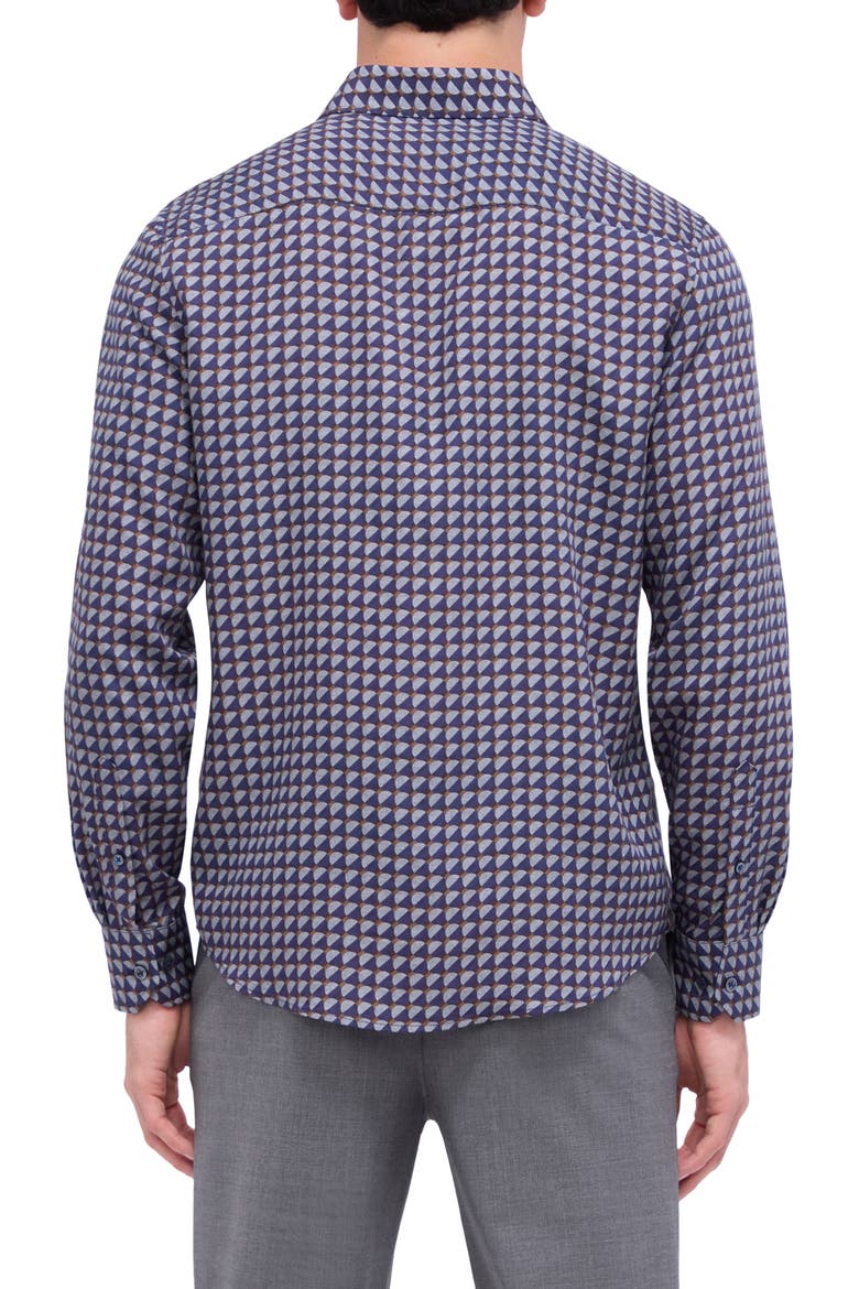 Julian Shaped Fit Print Button-Up Shirt, Alternate, color, NAVY