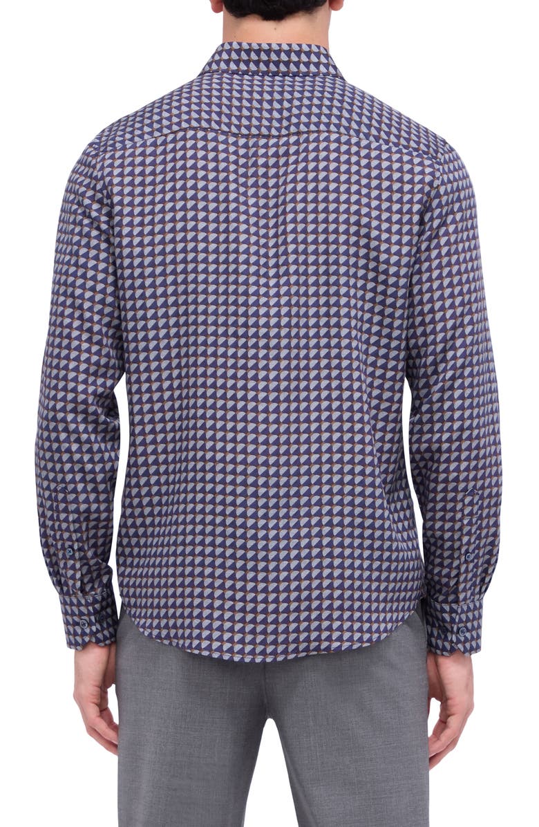 Bugatchi Julian Shaped Fit Print Button-Up Shirt, Alternate, color, Navy