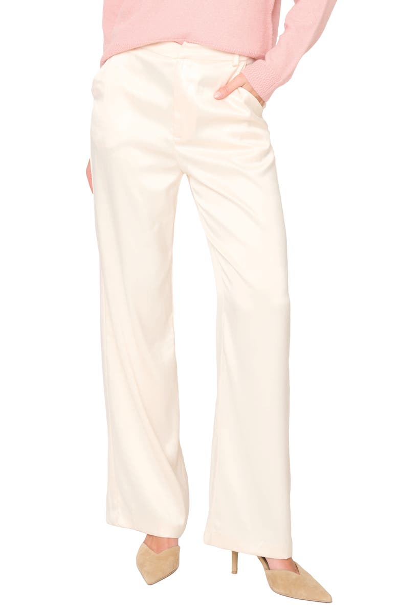 GIBSONLOOK Lindsey Wide Leg Satin Pants, Main, color, Light Taupe
