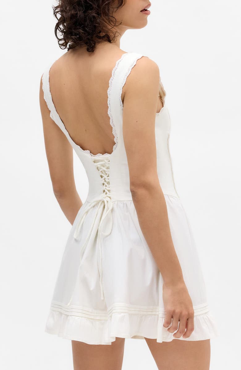 BDG Urban Outfitters Gabriette Lace Detail Stretch Cotton Minidress, Alternate, color, White