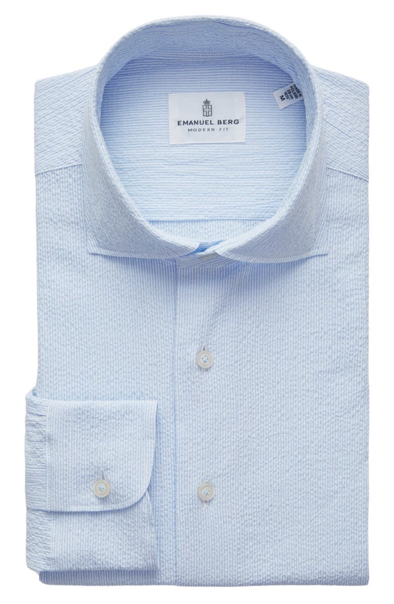 Emanuel Berg Textured Sartorial Stripe Cotton Dress Shirt, Alternate, color, Light Pastel Blue