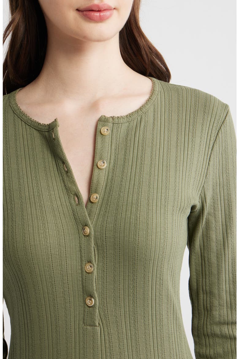 Paradise Pointelle Stitch Organic Cotton Blend Henley, Alternate, color, ISLAND OLIVE
