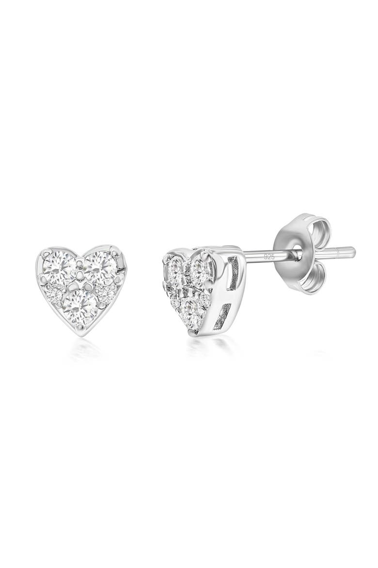 Sterling Silver Tri Stone Heart Earrings, Main, color, Silver