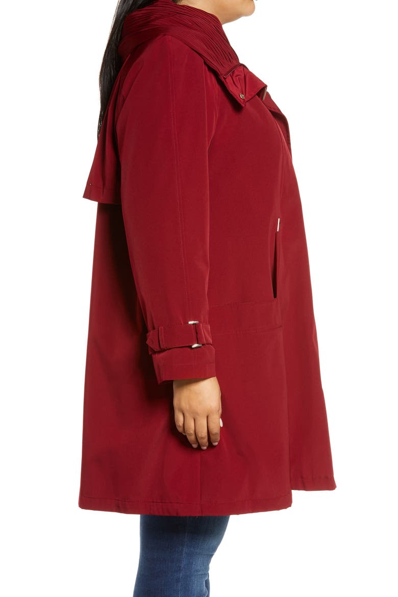 Pleated Collar Raincoat with Liner, Alternate, color, MERLOT