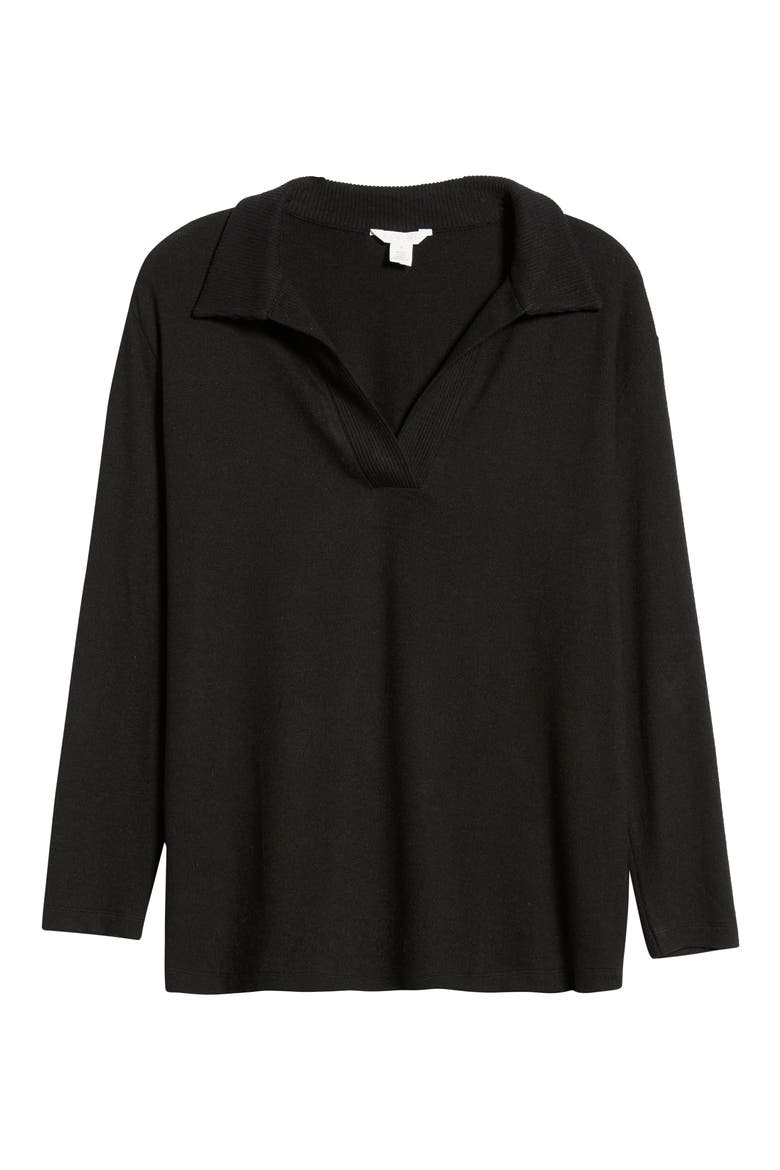 Long Sleeve Knit Polo, Alternate, color, BLACK