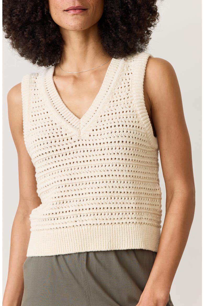 Crochet V-Neck Sweater Vest, Main, color, CREAM