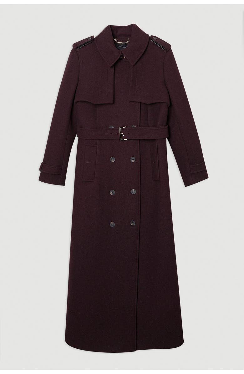 Karen Millen Petite Wool Trench Maxi Coat, Alternate, color, Wine