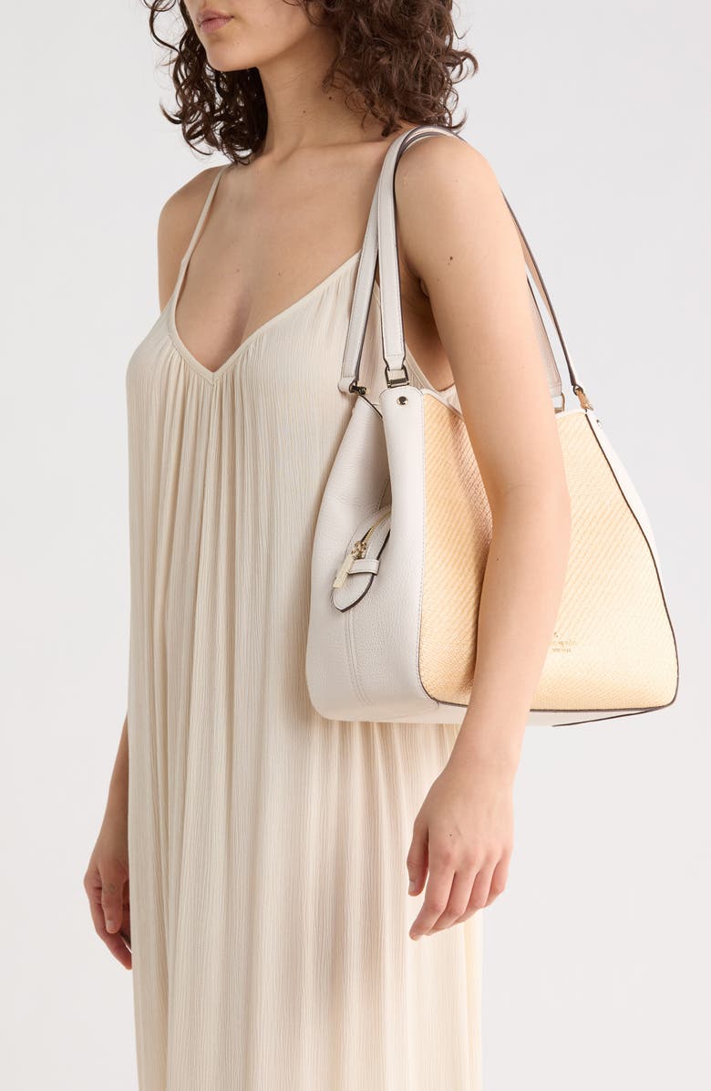 Kate Spade New York leila straw medium triple compartment shoulder bag, Alternate, color, Parchment Multi