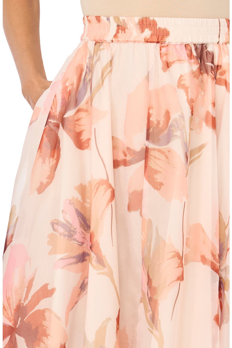 Floral Shirred Midi Skirt, Alternate, color, SHEER PINK