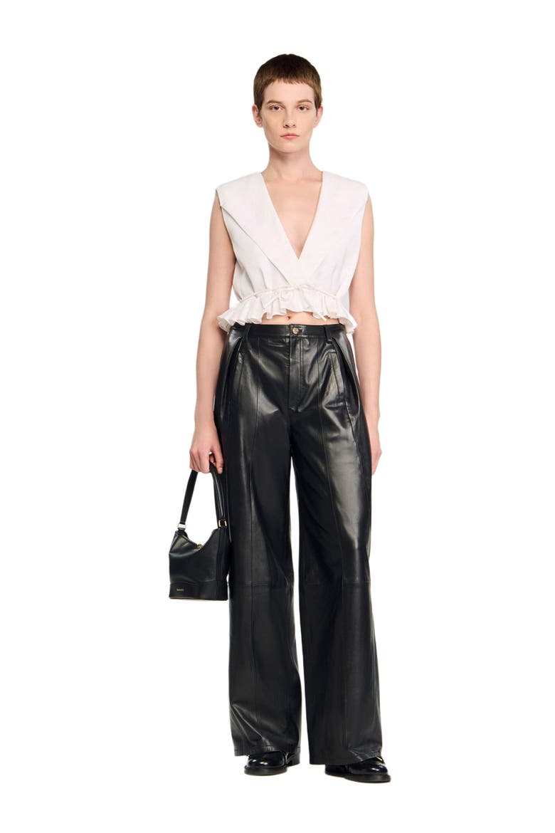 Ruffled V-neck crop top, Alternate, color, Ecru