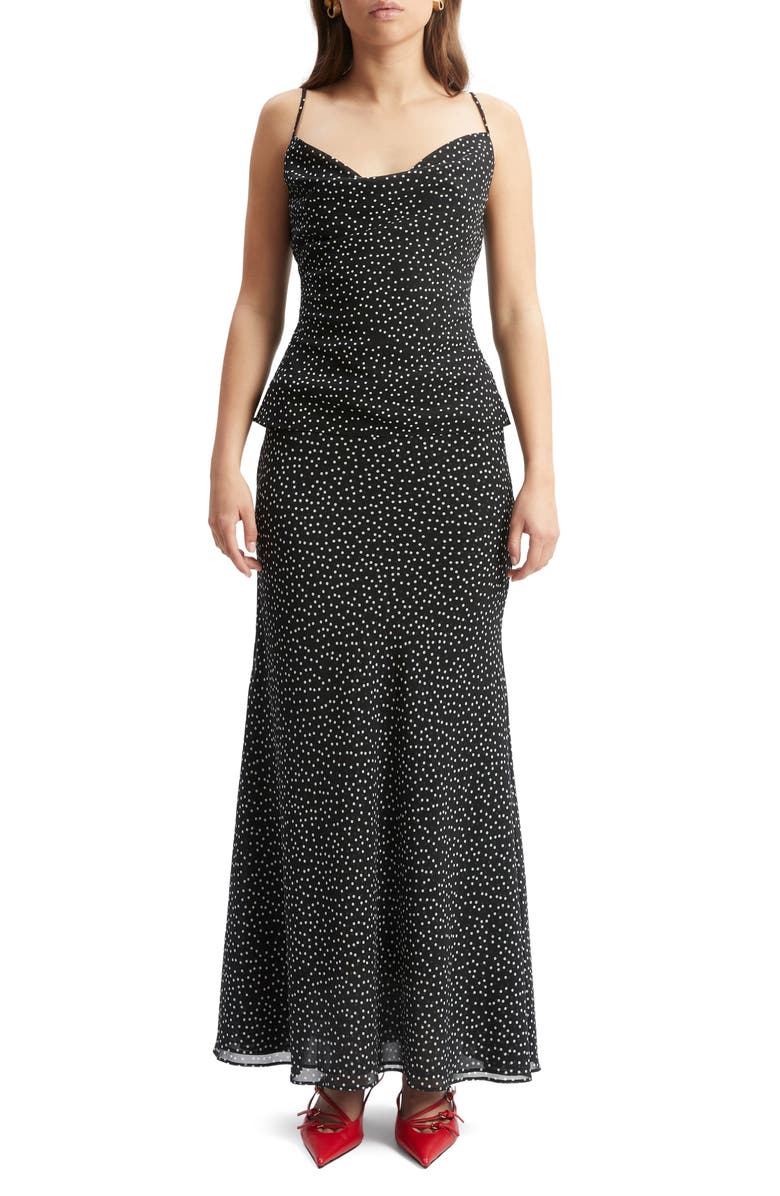 Bardot Monroe Polka Dot Maxi Skirt, Alternate, color, Black Spot