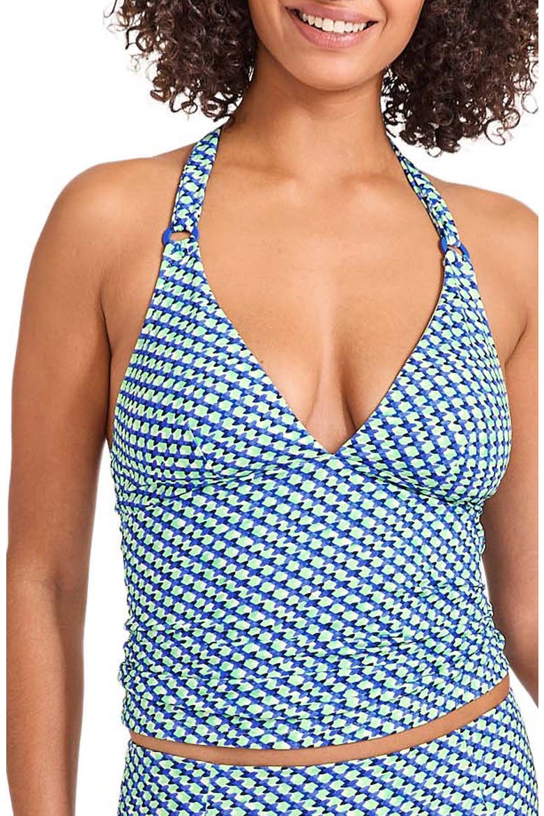Palm Mosaic Halter Tankini, Main, color, BEACH GLASS BLUE