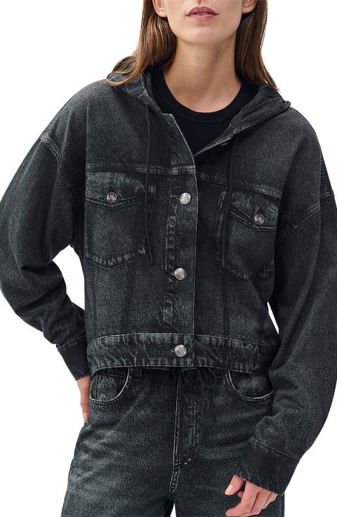 Miramar Hooded Trompe l'Oeil Faux Denim Terry Trucker Jacket