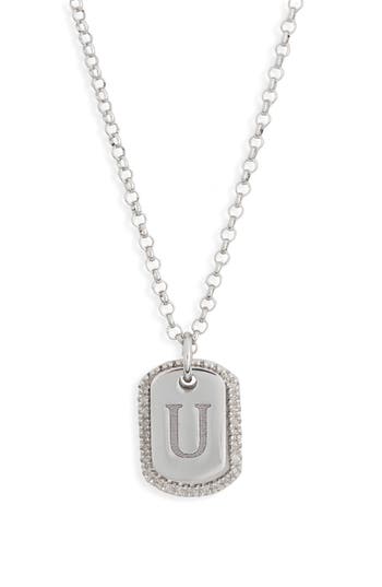 Meshmerise Diamond Initial Dog Tag Pendant Necklace In White-u
