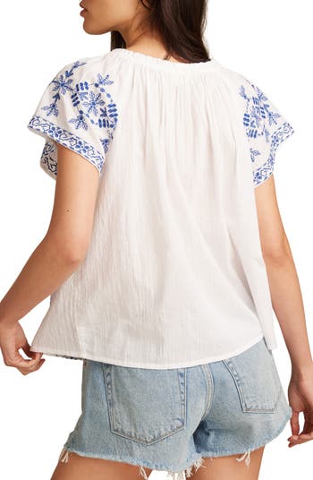 Lucky Brand Floral Embroidered Short Sleeve Cotton Peasant