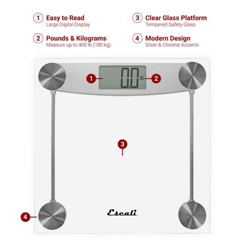Escali Glass & Chrome Bathroom Scale In Transparent