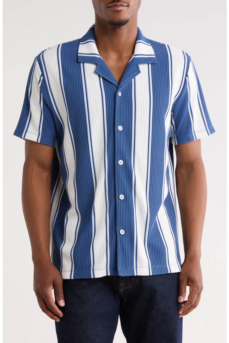 Ottoman Striped Cuban Collar Camp Shirt, Main, color, AIRFORCE BLUE / WHITE