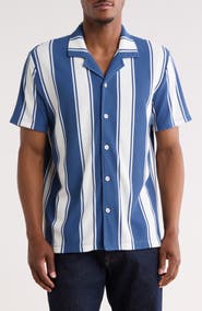 TRUTH Ottoman Striped Cuban Collar Camp Shirt