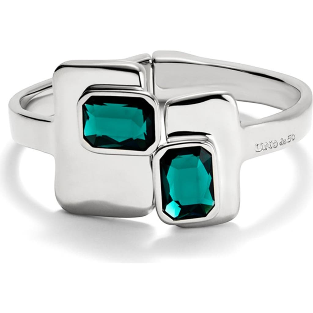 Unode50 Rigid Sterling Silver-plated Bracelet With Green Crystals In Metallic