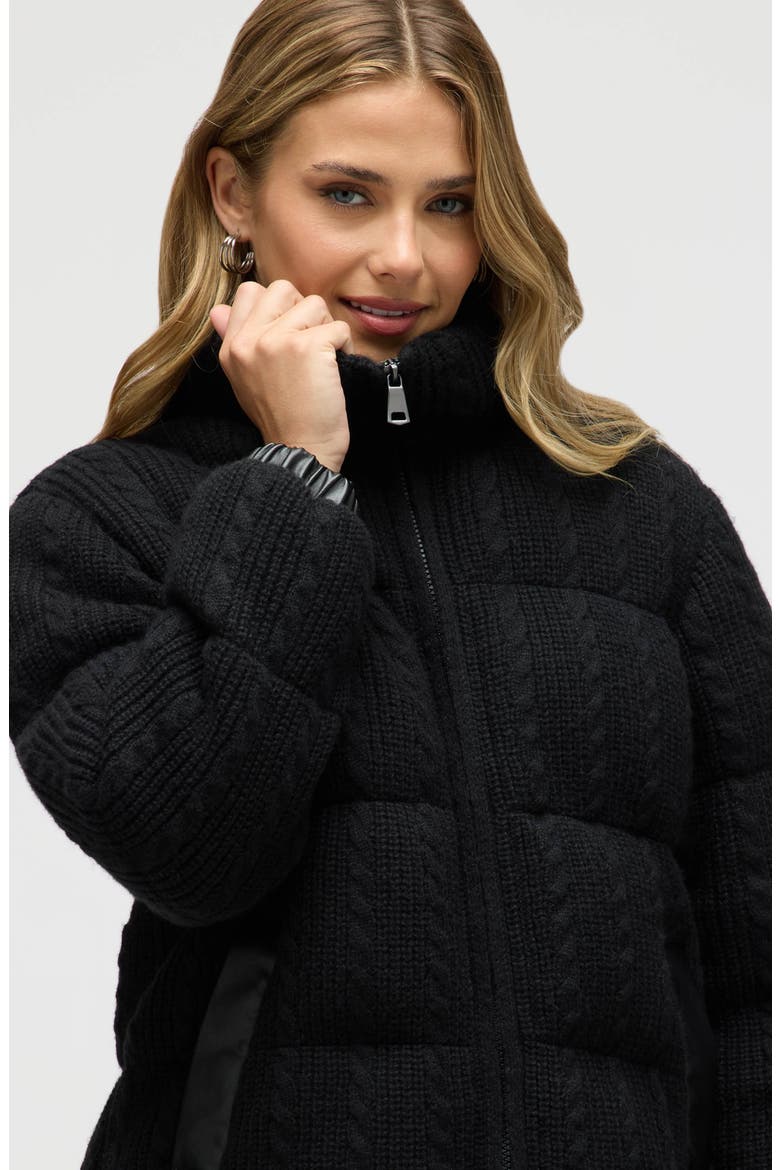 Cable Stitch Channel Quilted Puffer Jacket, Alternate, color, BLACK