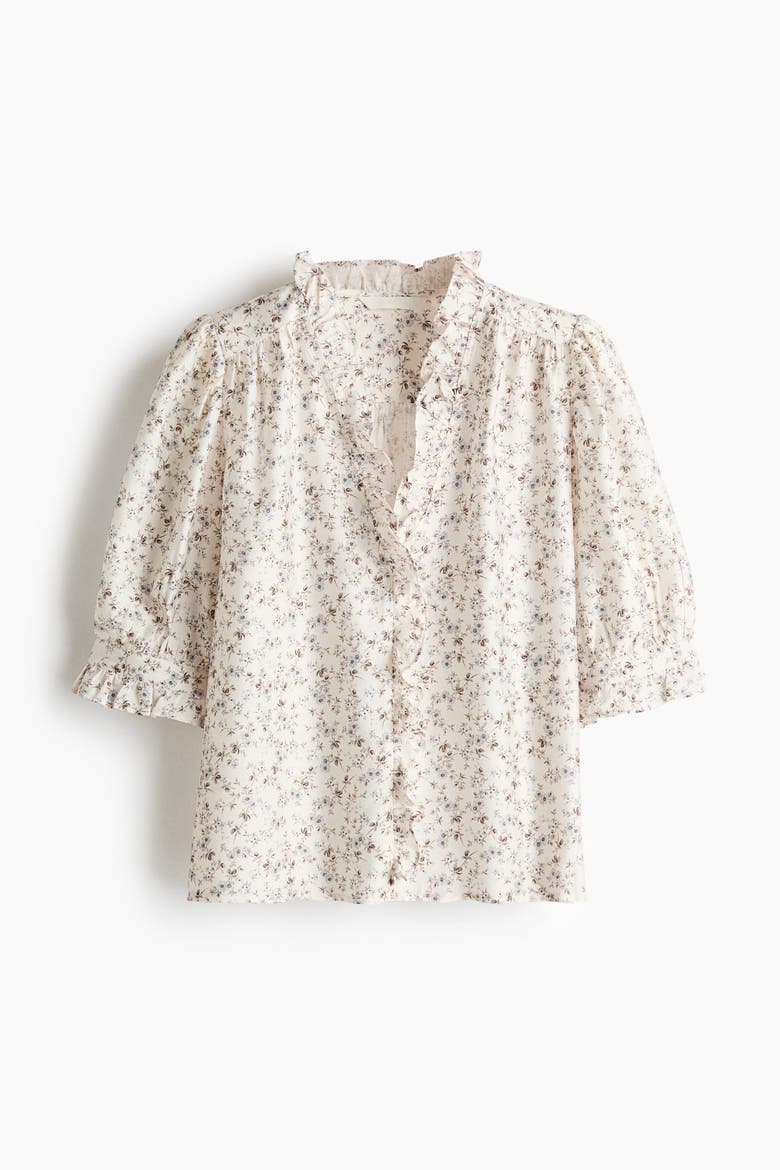 Ruffled Puff-sleeved Blouse, Alternate, color, Cream/floral
