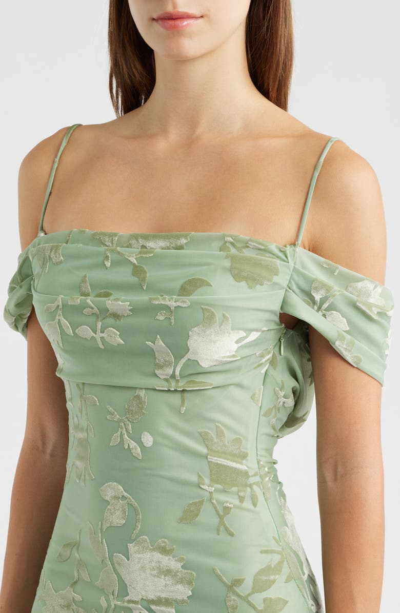 Princess Polly Green Gables Burnout Off the Shoulder Maxi Dress, Alternate, color, Sage