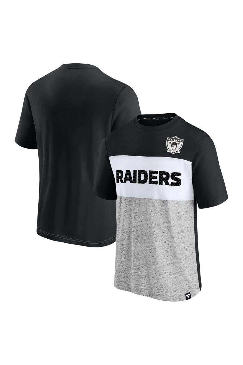 Men's Fanatics Branded Black/Heathered Gray Las Vegas Raiders Throwback Colorblock T-Shirt, Alternate, color, BLACK