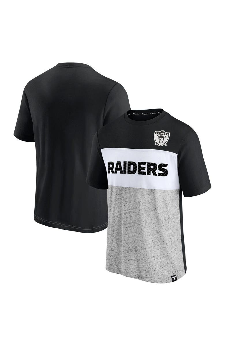 FANATICS Men's Fanatics Branded Black/Heathered Gray Las Vegas Raiders Throwback Colorblock T-Shirt, Alternate, color, Black