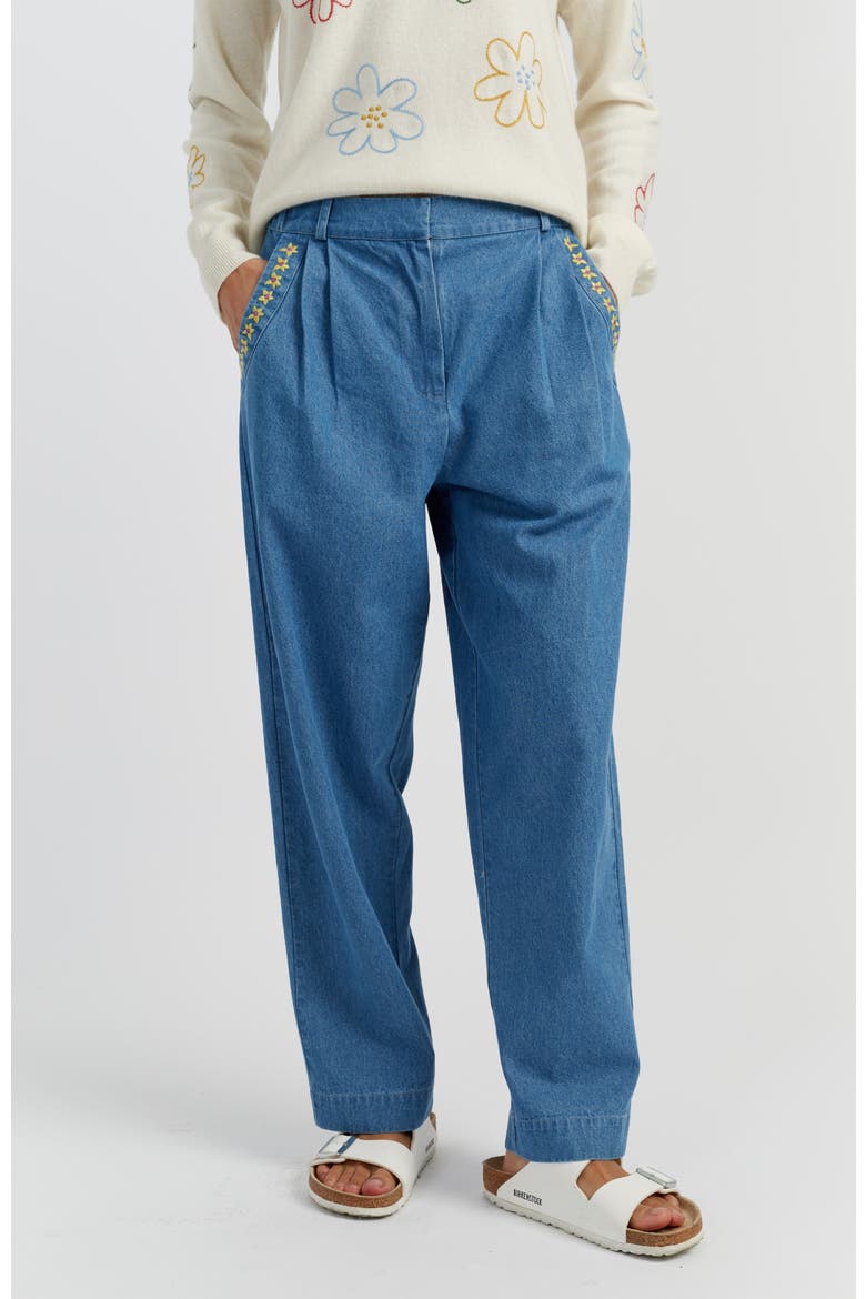 Chambray Daisy Wide-Leg Pants, Main, color, Spring Blue