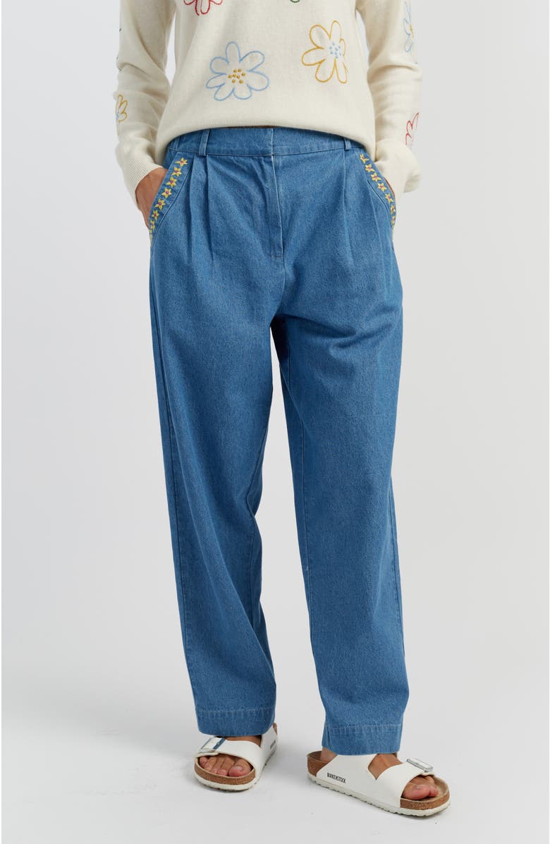 Chinti & Parker Chambray Daisy Wide-Leg Pants, Main, color, Spring Blue