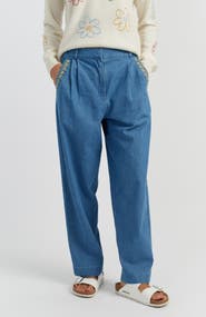 Chinti & Parker Chambray Daisy Wide-Leg Pants