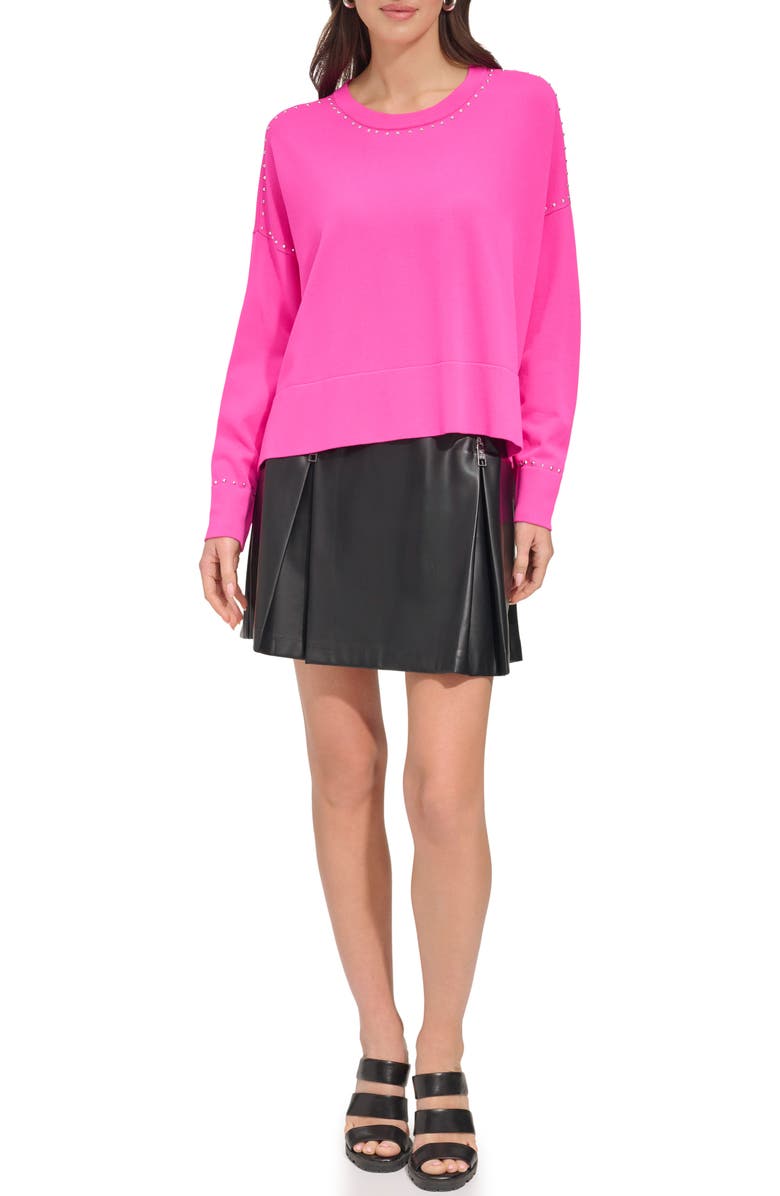 DKNY Stud Detail Crewneck Sweater, Alternate, color, 