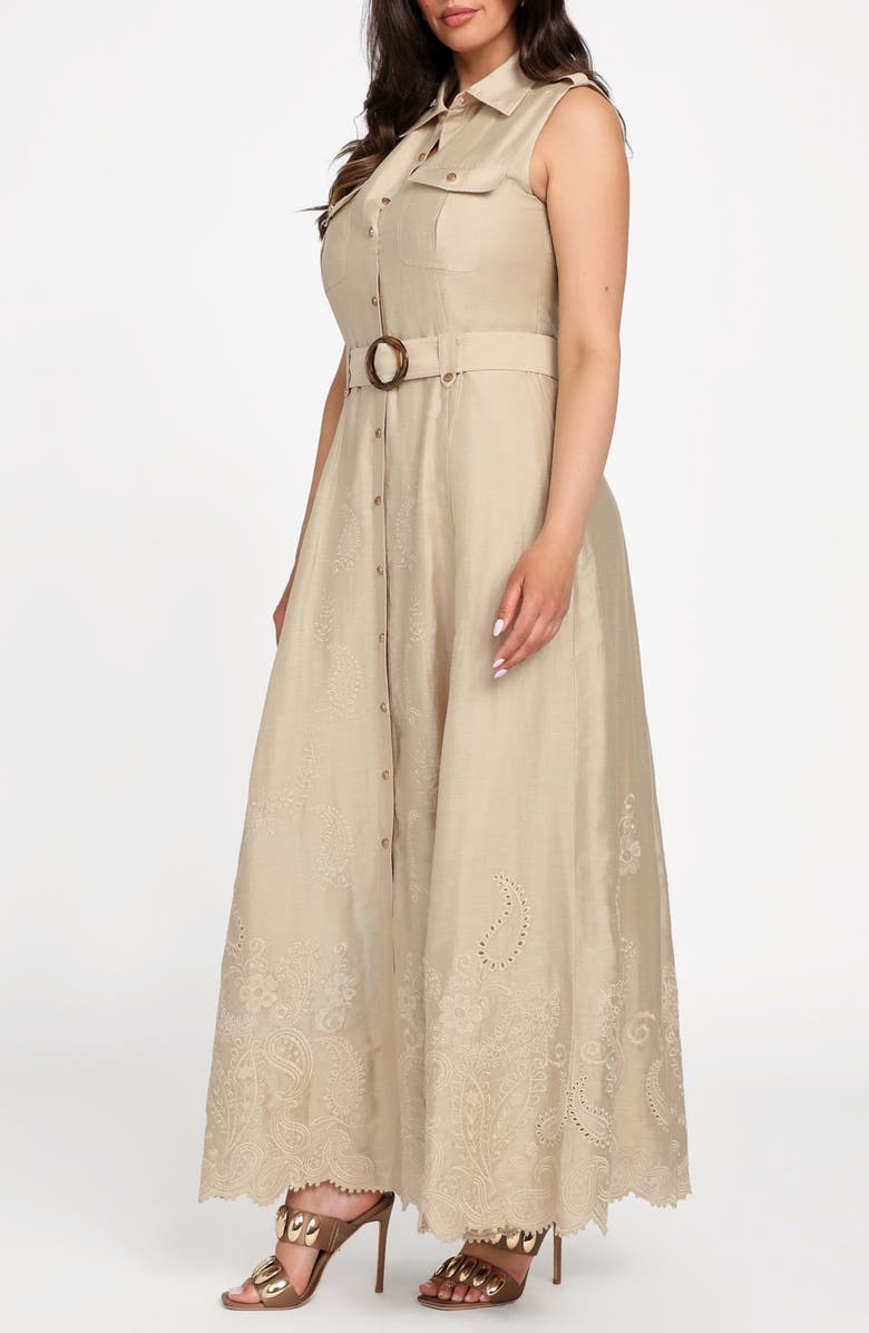 Marciano Mindi Sleeveless Belted Shirtdress, Alternate, color, Velvet Taupe Multi