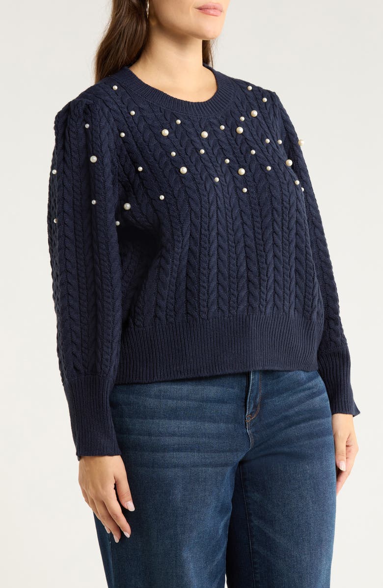SUGARLIPS Toxey Cable Stitch Sweater, Alternate, color, Navy