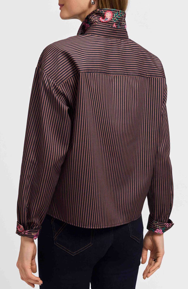 Foxcroft Marina Contrast Pocket Stripe Cotton Poplin Button-Up Shirt, Alternate, color, Brown Multi